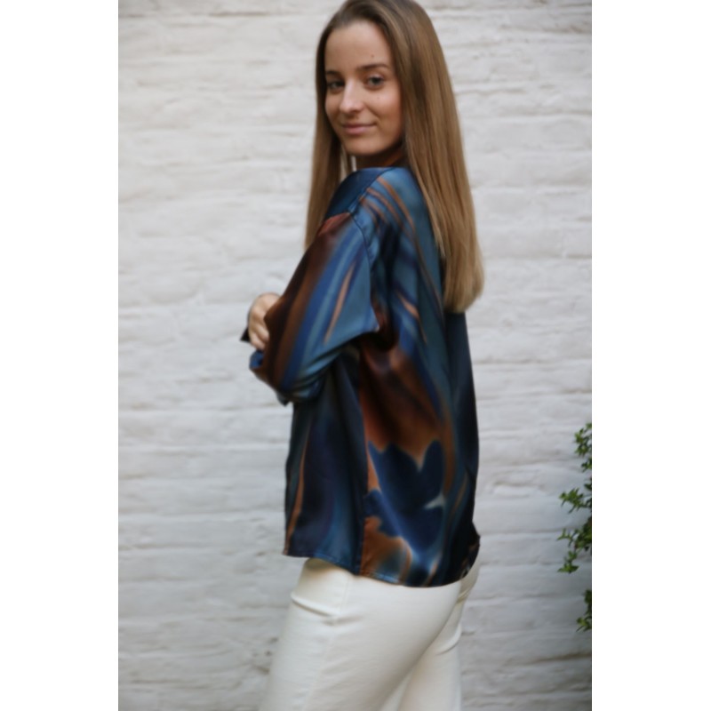 Zijde blouse Giovano tie&dye