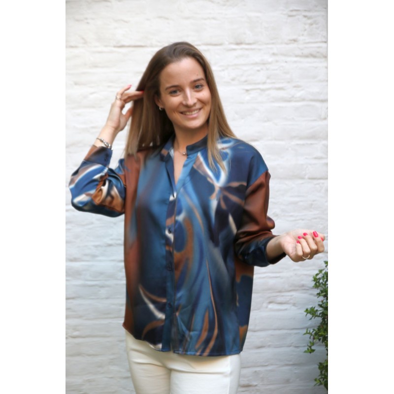 Zijde blouse Giovano tie&dye