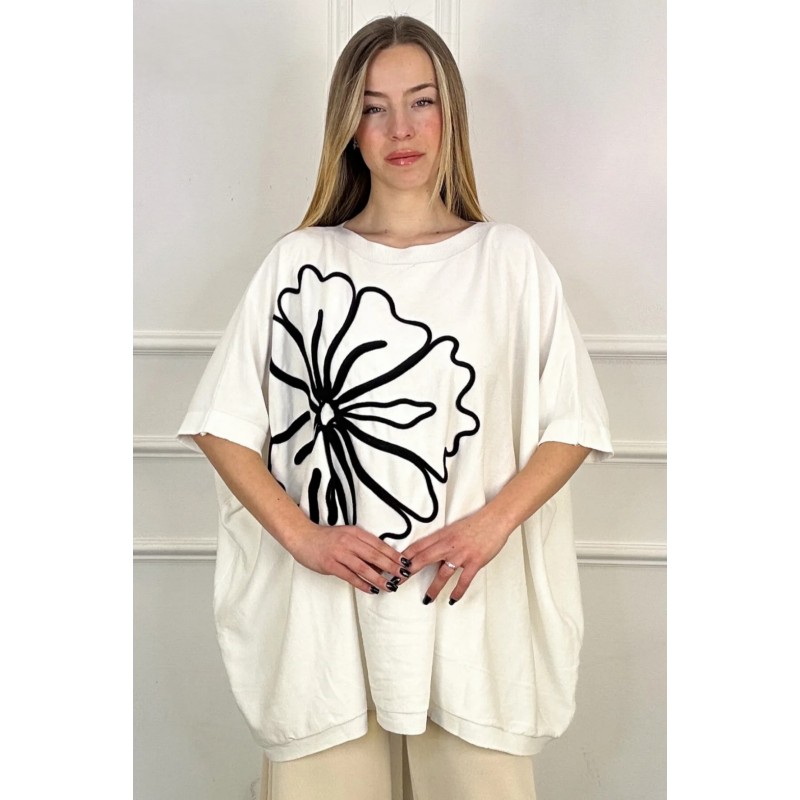 T-shirt Kinga lijntekening bloem